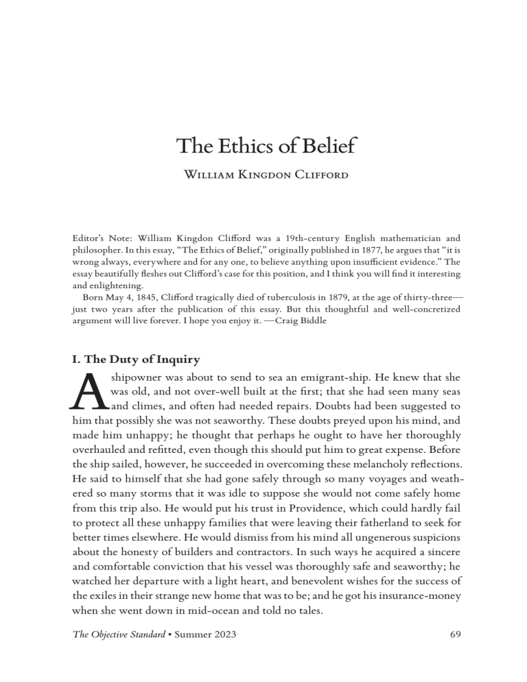 The Ethics of Belief by William Clifford