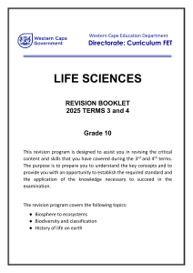 Grade 10 Life Sciences Revision Booklet 2025 Terms 3-4