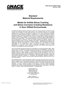 NACE MR0175-2003: Materials for Sour Oilfield Environments