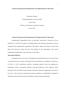 Reasons Entrepreneurial Organizations Seek Innovation