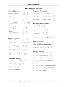 Algebra Cheat Sheet: Basic Properties & Formulas
