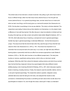 Kids' Golf Learning: Internal vs. External Focus in Psychology