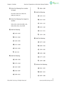 Math Exercise: Operations on Decimals - Money Problems