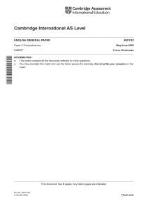 Cambridge AS Level English General Paper 2 Comprehension Insert 2025