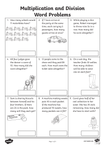 Multiplication and Division Word Problems Worksheet