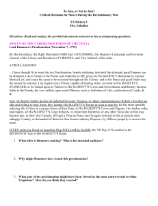 Lord Dunmore's Proclamation: Slaves' Revolutionary War Choices