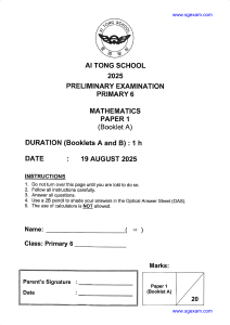 AI Tong School P6 Maths Prelim Paper 1 2025