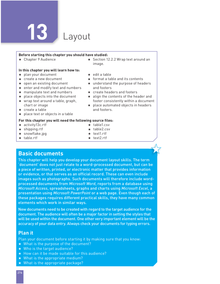 Document Layout Chapter: Tables, Headers, Footers