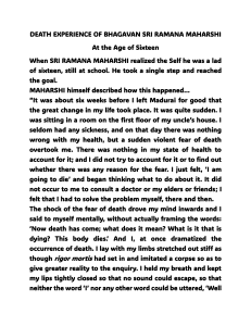 Sri Ramana Maharshi's Death Experience at Sixteen