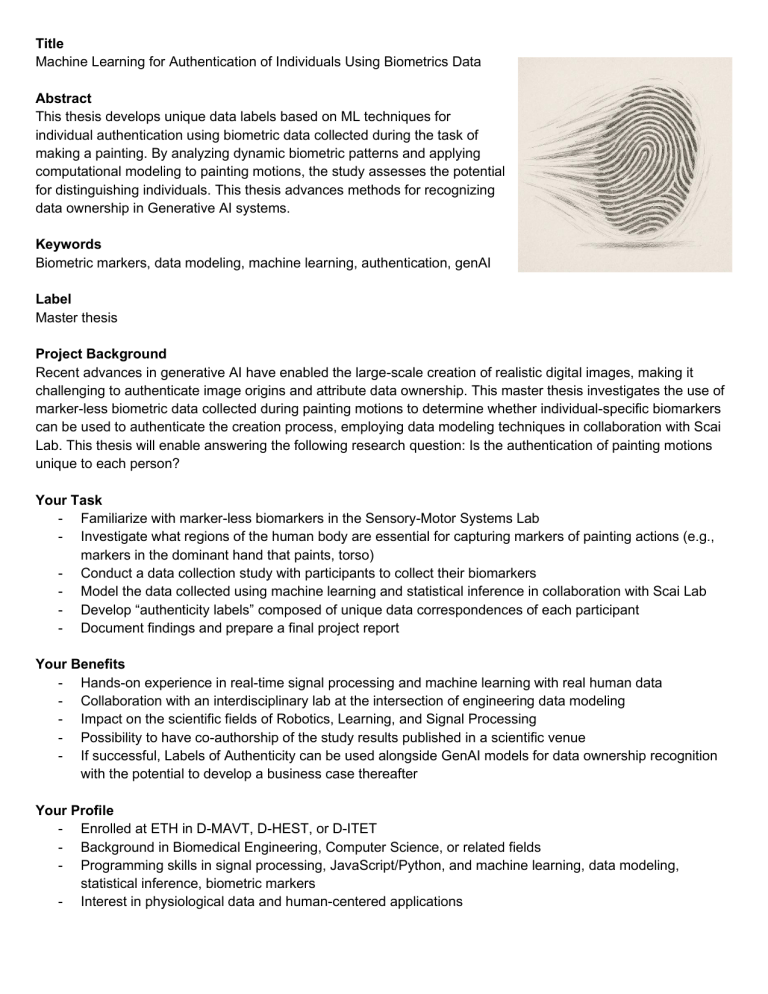Machine Learning for Authentication Using Biometrics Data