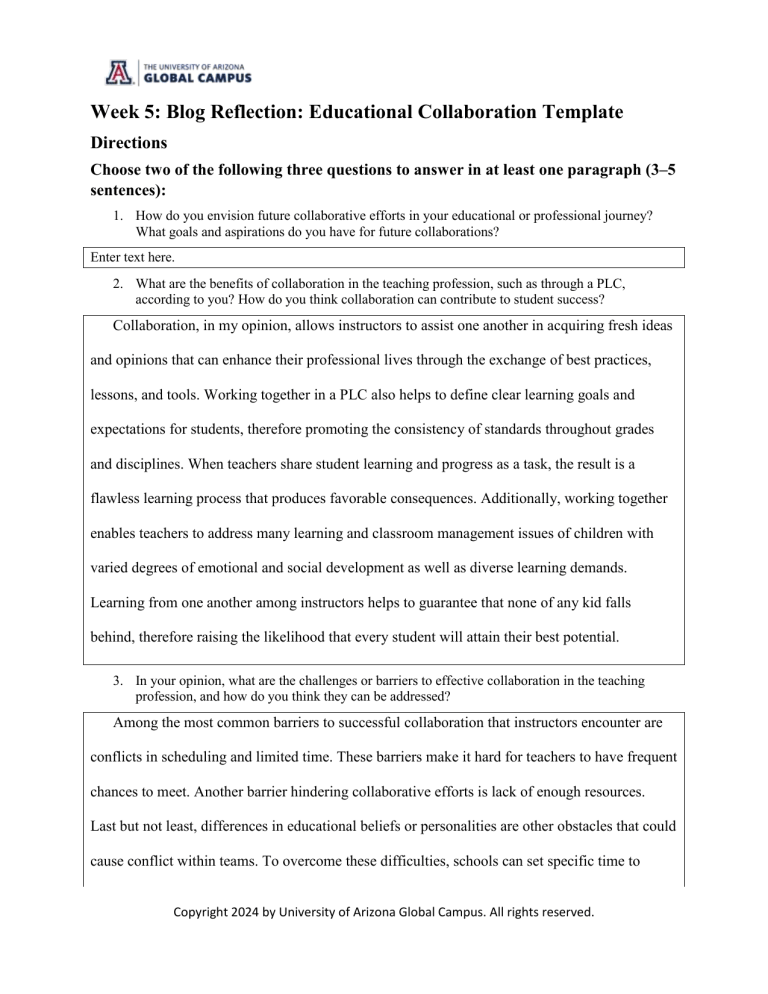 Educational Collaboration Reflection Template