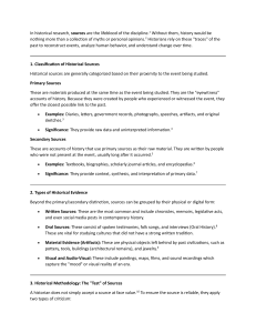 Historical Sources: Primary, Secondary, and Methodology