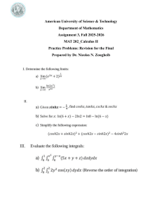 Calculus II Practice Problems: Final Revision