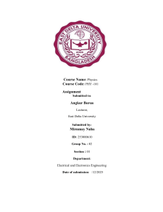 Physics Assignment PHY-101 East Delta University