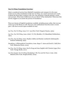 Tao Te Ching Translation Exercise: Compare Three Translations