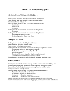 Exam 2 Study Guide: Alcohols, Aldehydes, Carbohydrates