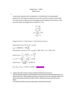 Fluid Mechanics Assignment: Pressure, Viscosity, Flow, Turbine Power