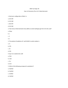 CBSE Class 12 Chemistry Test Paper d & f Block Elements