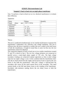 Sumpner's Back-to-Back Test on Single-Phase Transformer Lab Manual