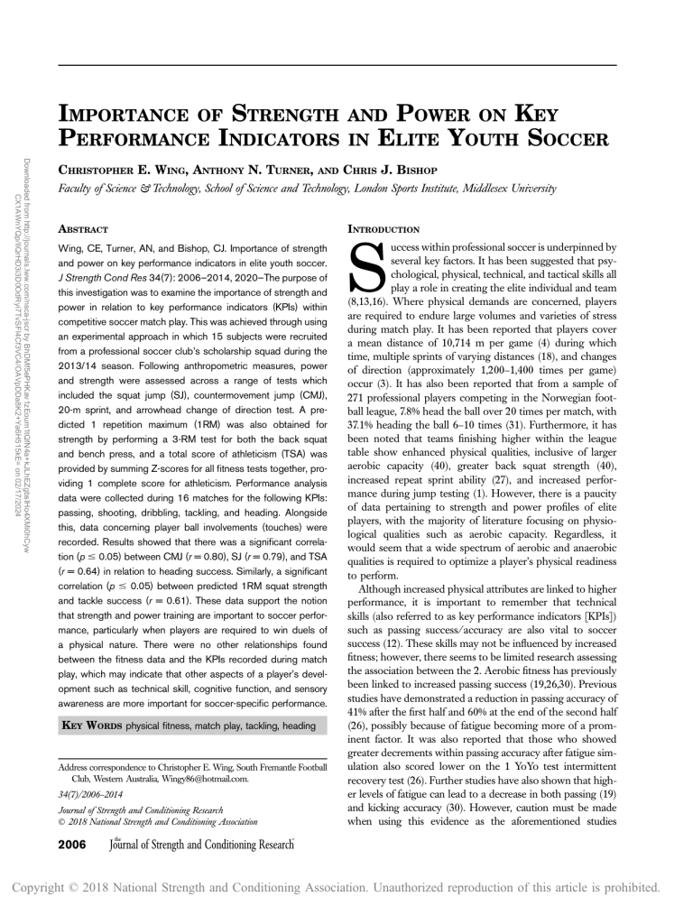 Strength and Power in Elite Youth Soccer Performance