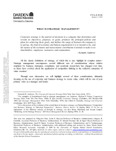 What Is Strategic Management? Darden Business Note