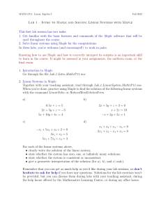 MATH 1P11 Lab 1: Intro to Maple & Linear Systems