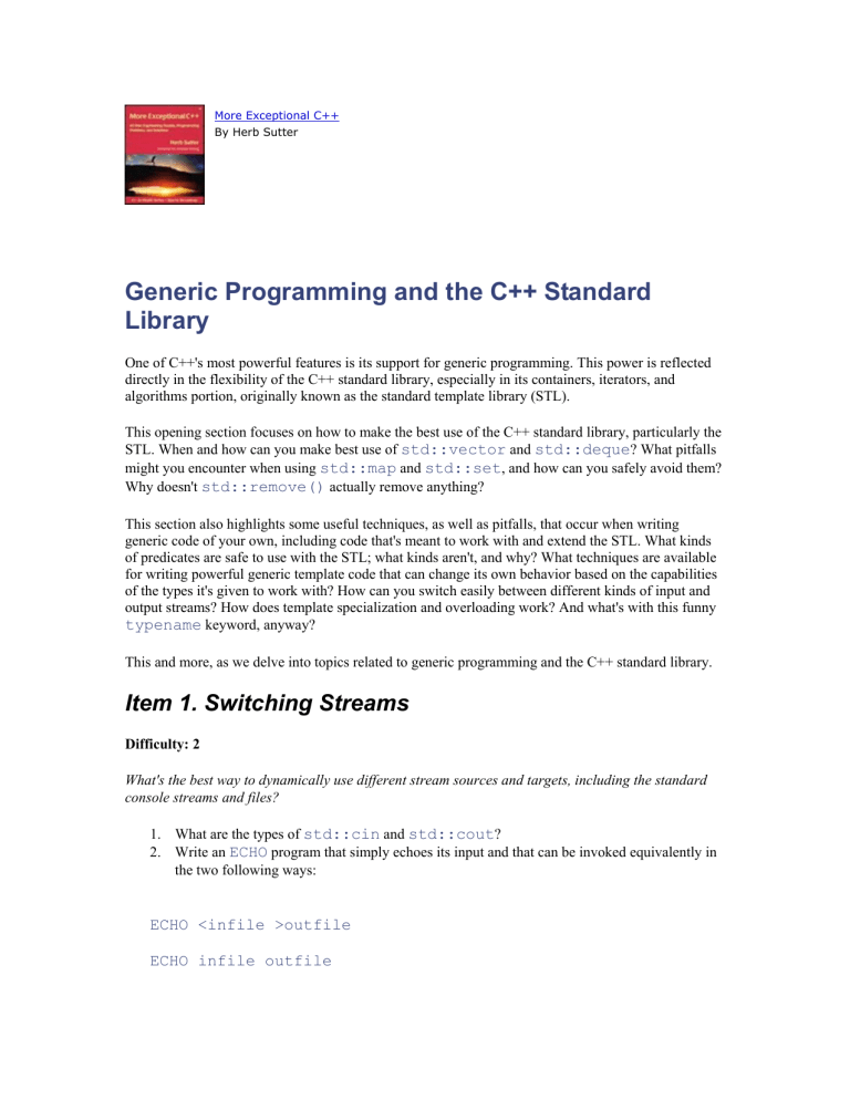 More Exceptional C++: Generic Programming & STL