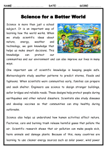 Science for a Better World: Reading Comprehension Worksheet