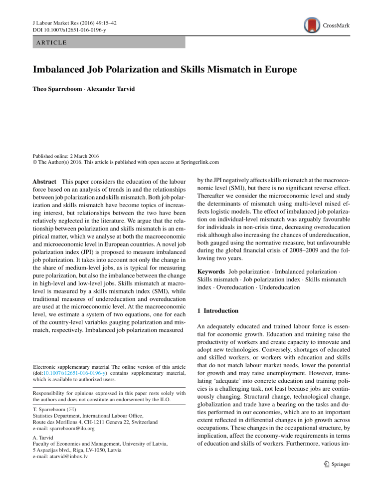 Imbalanced Job Polarization and Skills Mismatch in Europe