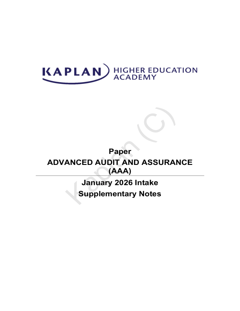 Advanced Audit and Assurance (AAA) Supplementary Notes - Kaplan 2026