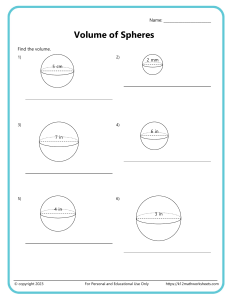 Volume of Spheres Worksheet - Math Practice Problems