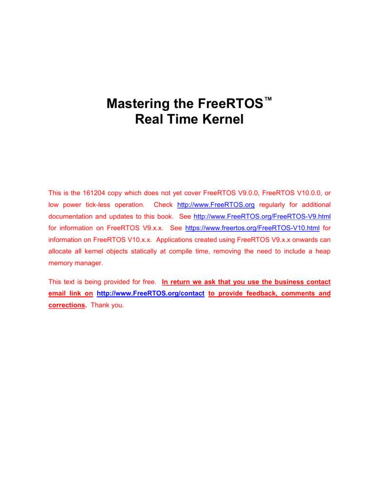 Mastering the FreeRTOS Real Time Kernel Tutorial Guide