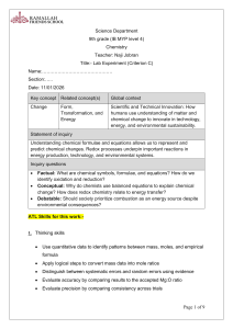 IB MYP Chemistry Lab: Empirical Formula of Magnesium Oxide