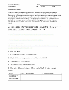 El Nino Analysis Worksheet