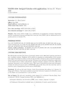 MATH 1310 Course Syllabus: Integral Calculus with Applications