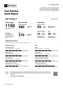 SAT Practice 4 Score Report: Total 1150, Section Breakdown