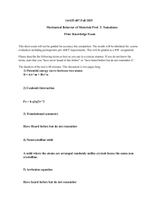Mechanical Behavior of Materials Prior Knowledge Exam