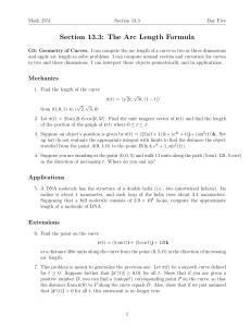 Math 2551 Section 13.3 Arc Length Formula Worksheet
