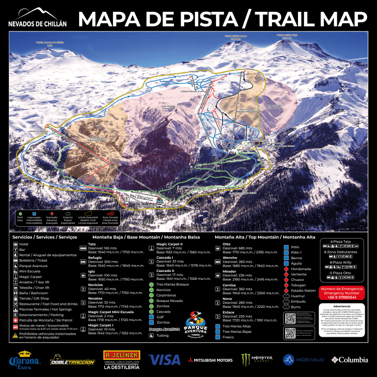 Mapa de Pistas Nevados de Chillán - Guía del Resort de Ski