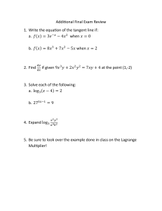 Additional Final Exam Review: Calculus Problems