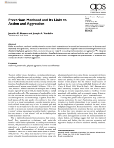 Precarious Manhood and Its Links to Action and Aggression