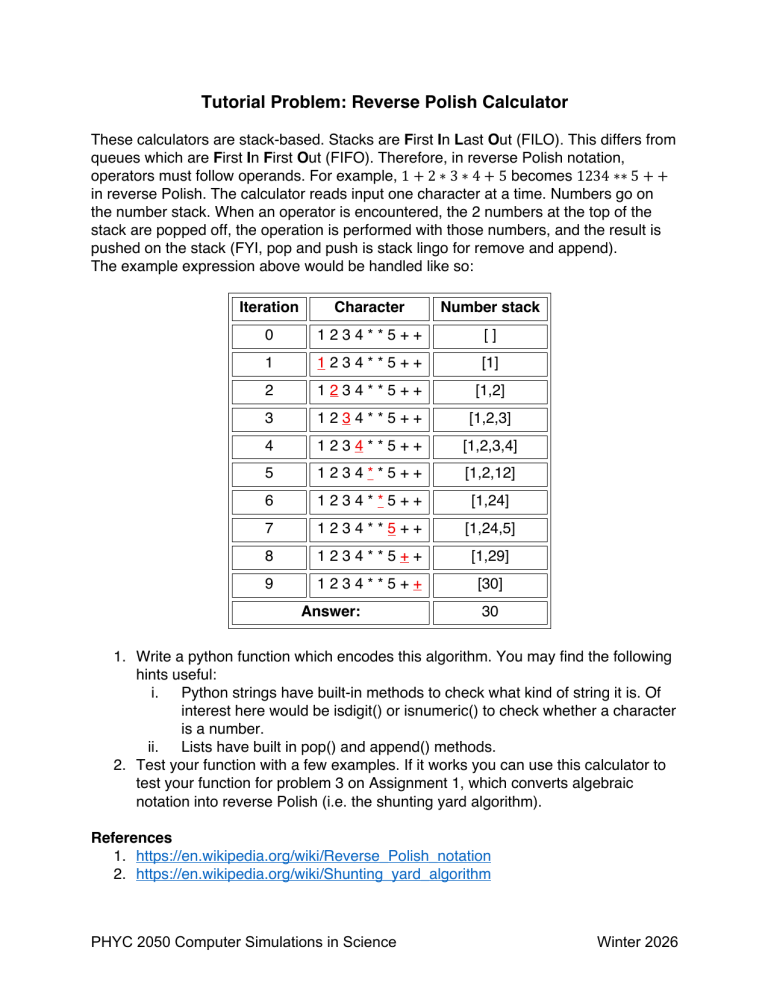 Reverse Polish Calculator Tutorial Problem