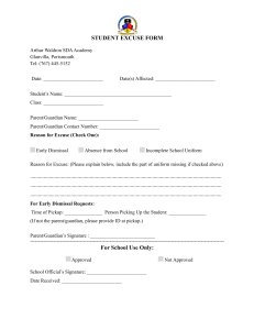 Student Excuse Form - Arthur Waldron SDA Academy