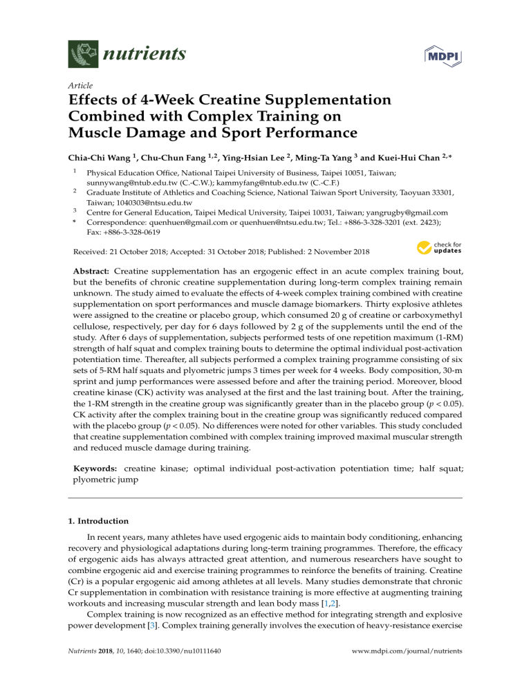 Effects of 4-Week Creatine Supplementation on Muscle Damage and Sport ...
