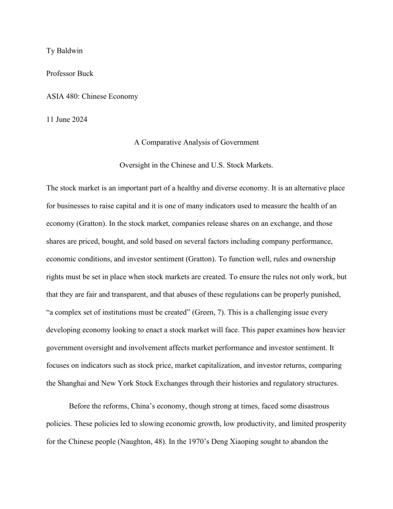 Comparative Analysis of Government Oversight in Chinese and U.S. Stock ...