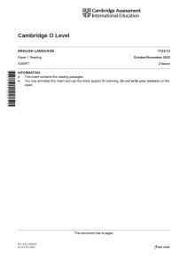 Cambridge O Level English Language Paper 1 Reading Insert 2025