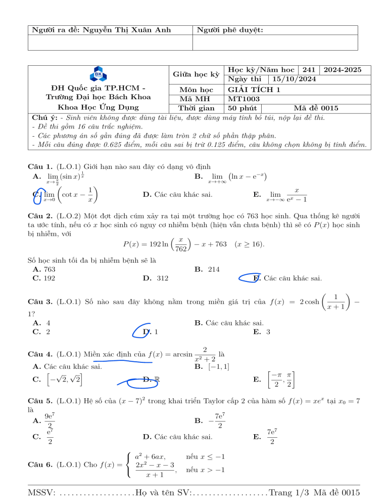 Calculus 1 Midterm Exam 2024-2025