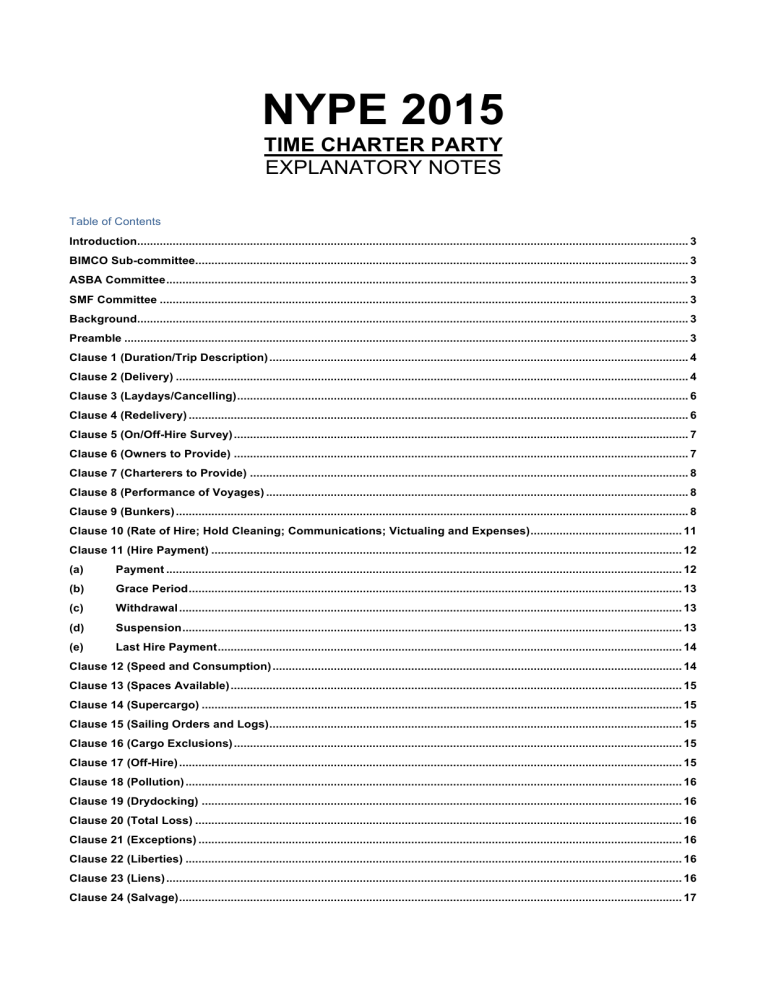 Explanatory Notes Example Table NYPE 2015 Time Charter Party Explanatory Notes