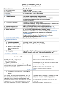 7E's Lesson Plan: Carbohydrates in Science 10