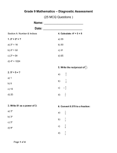 Grade 9 Math Diagnostic Assessment